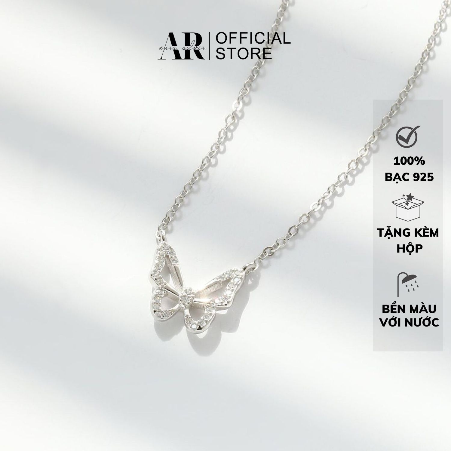 Dây chuyền AURA bạc cho nữ, vòng cổ mặt hồ điệp nạm đá-AURASILVER-DC09