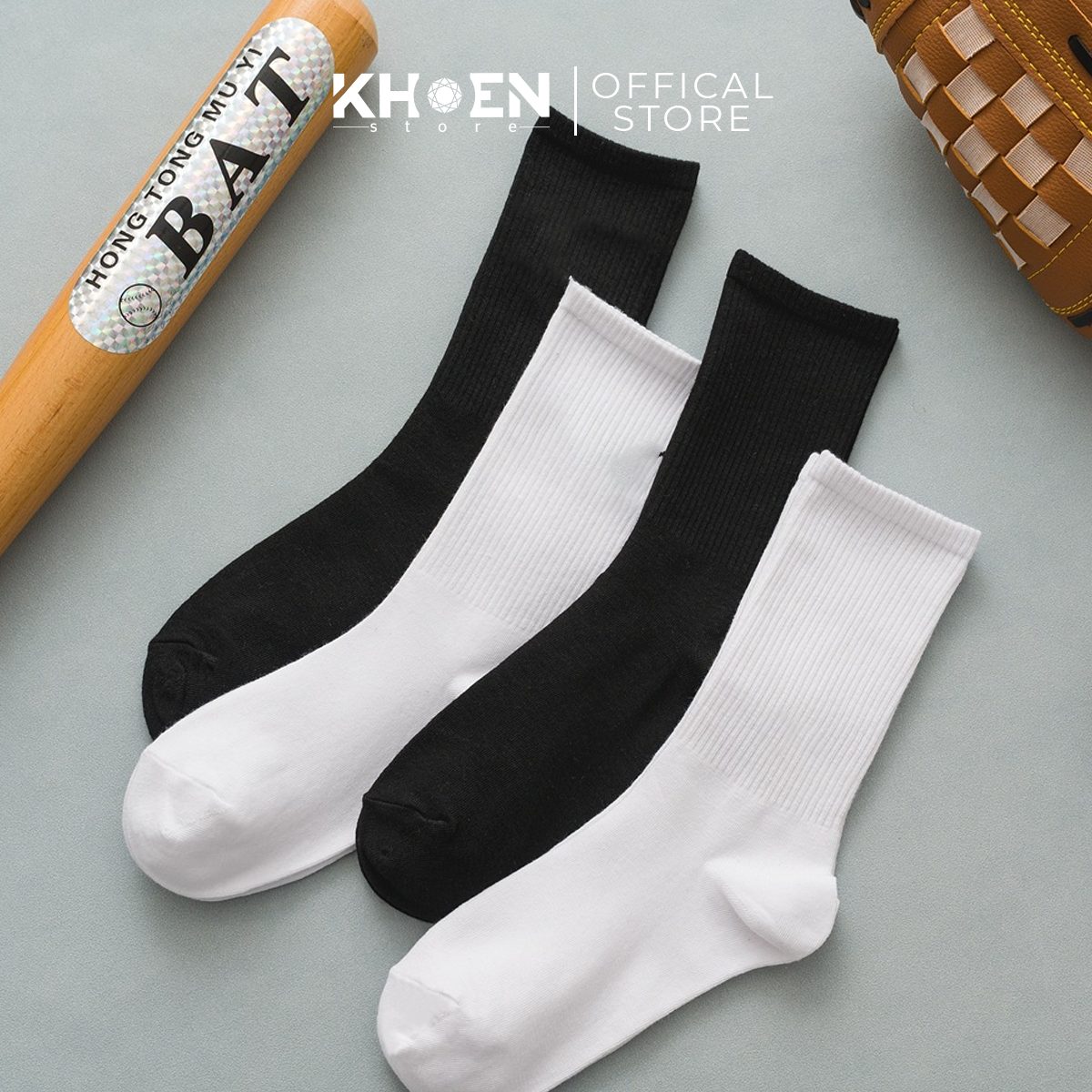 Vớ thun - Vớ Nam cao sọc trơn - Khoen Store