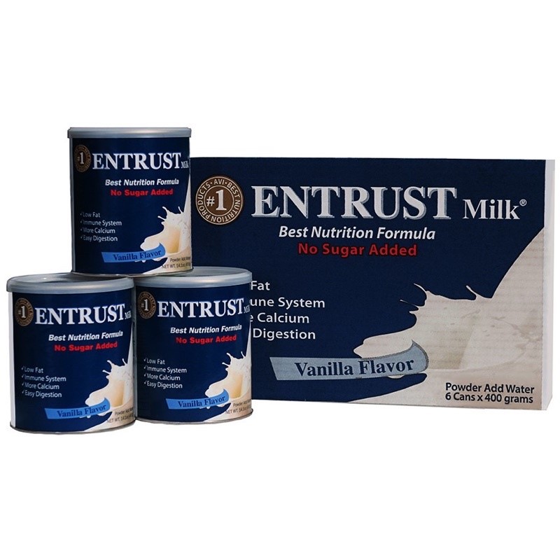 Sữa bột không đường dành cho người tiểu đường En.trust Milk No Sugar Added Vanilla Flavor của Mỹ hộp 400gr