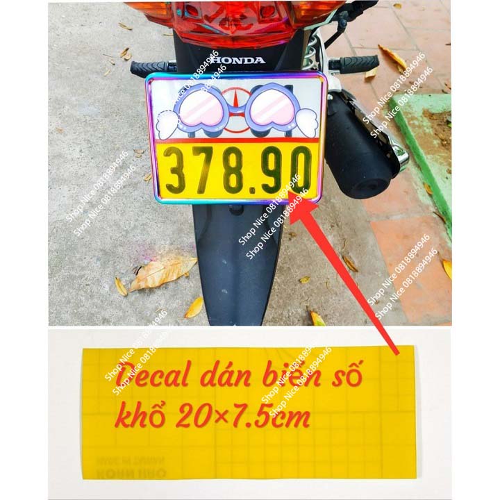 Tem decal dán biển số xe máy 20 x 75, cm tặng kèm cờ việt nam nổi kích thước 5x8 cm trang trí xe