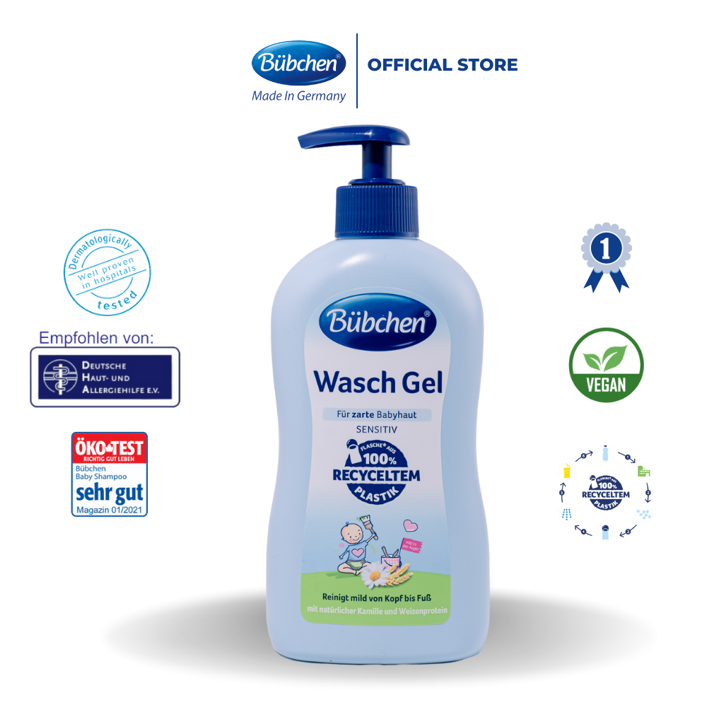 Bubchen - Sữa tắm gội sơ sinh Wasch Gel 400ml-44725, chăm sóc và bảo vệ da và tóc bé luôn khỏe mạnh, không làm cay mắt bé, không chứa mùi nhân tạo gây dị ứng.