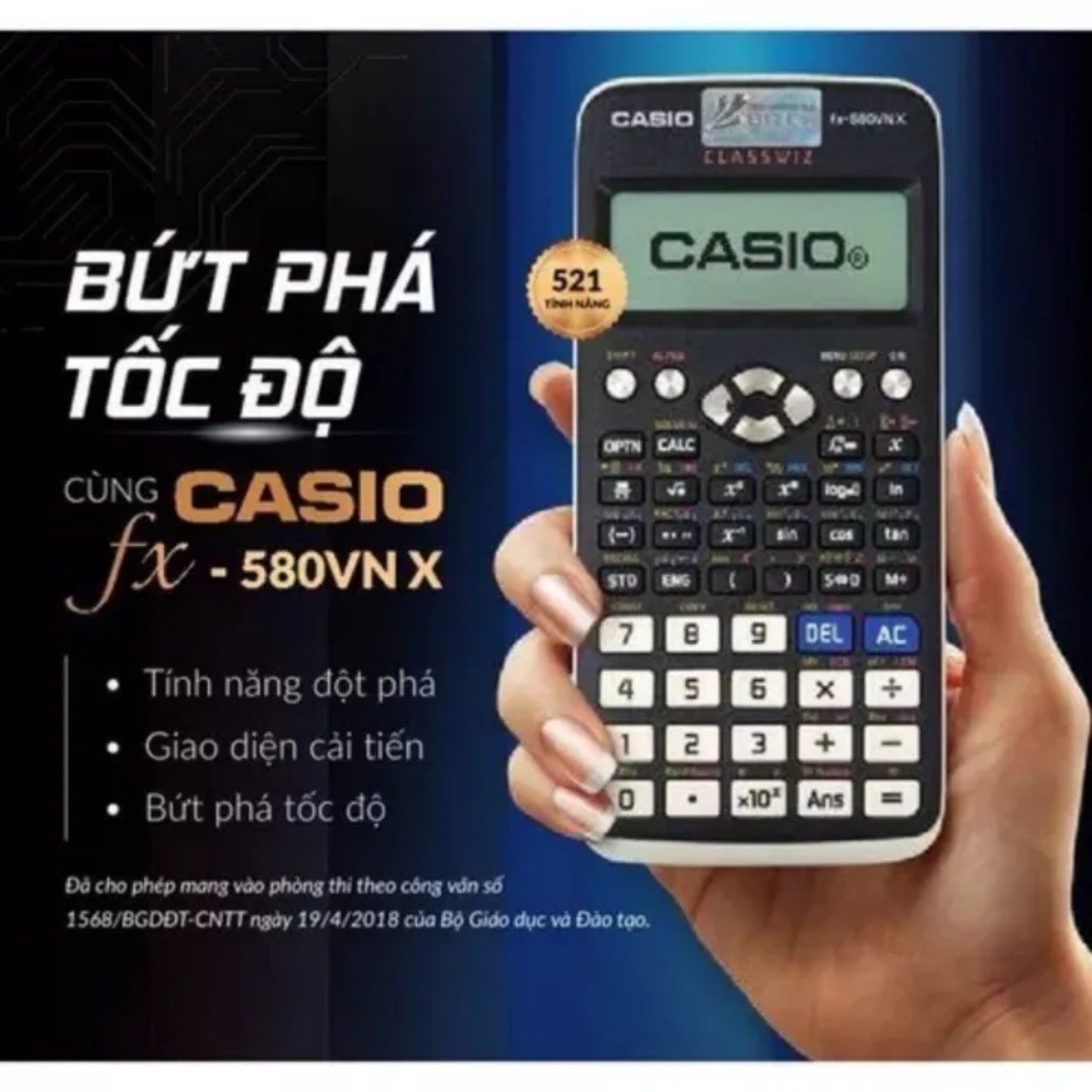 Máy Tính Casio FX-580VN X Dành Cho Học Sinh Cấp 2 Cấp 3 .Máy Tính Casio FX 580VN X . Màn hình LCD Độ Phân Giải Cao Nâng Cấp Chức Năng Giải Toán Tích Hợp