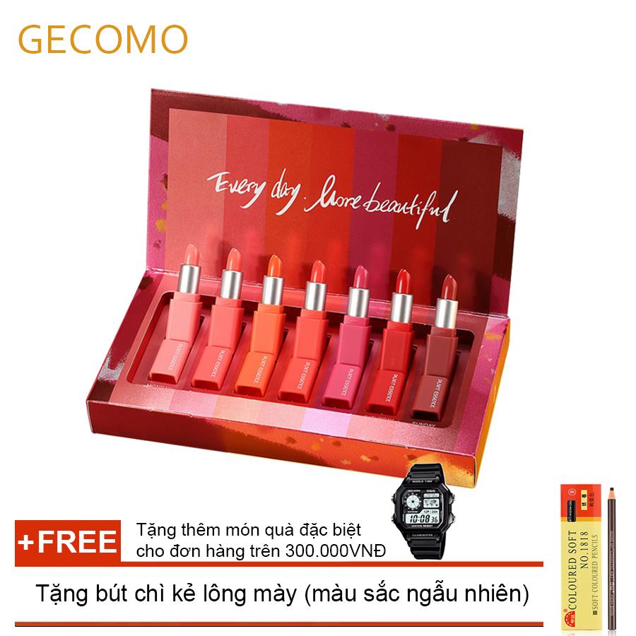 Hộp 07 thỏi son siêu mịn bền màu cao cấp Gecomo Plant Essence + Tặng bút chì kẻ lông mày ( Đơn hàng mỹ phẩm trên 300k tặng thêm 1 đồng hồ thể thao như quảng cáo )