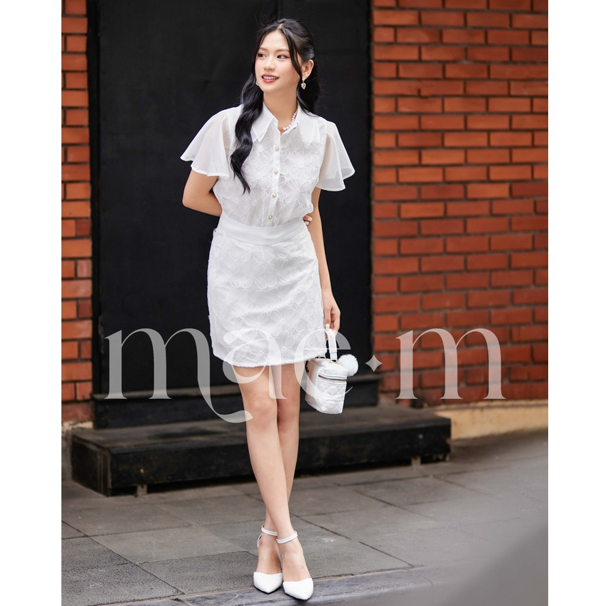 Set đầm trắng váy công sở Mae M Áo sơ mi chân váy ren hoa