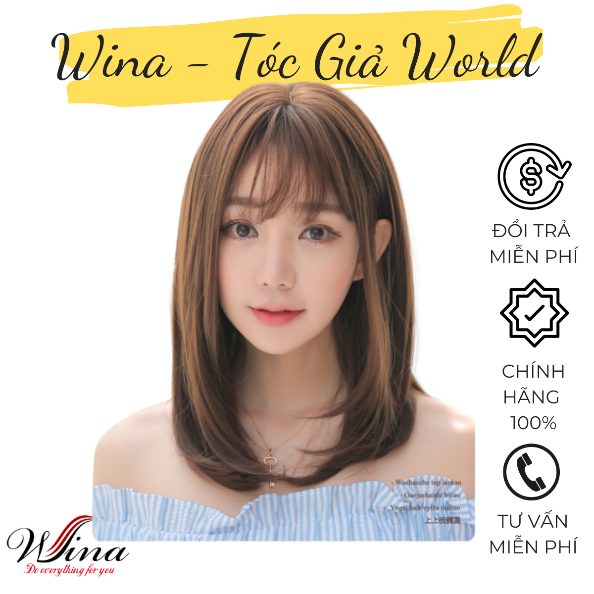 Tóc Giả Nguyên Đầu Mái Thưa Lửng Cúp Ngực 35cm W-120  | Tóc Giả Wina