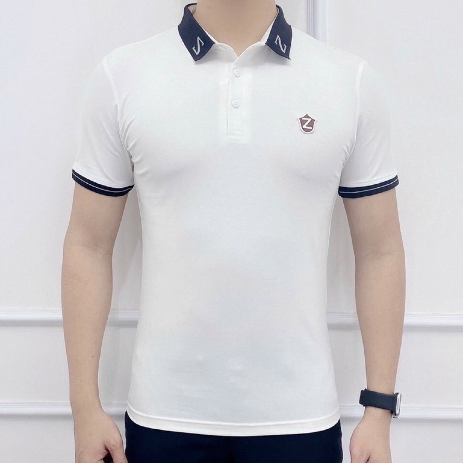 Áo polo nam thêu họa tiết ngực chất cotton 100%, thoáng mát