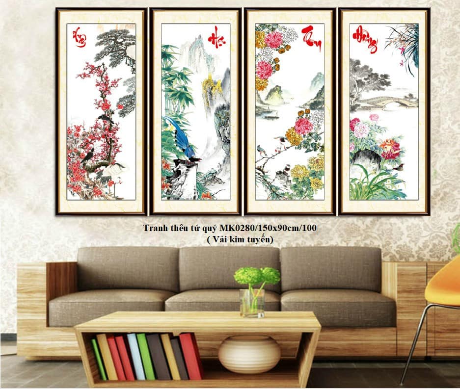 Tranh thêu tứ quý tùng cúc trúc đào mk0280, mn0281, lv3562 - tranh chưa thêu