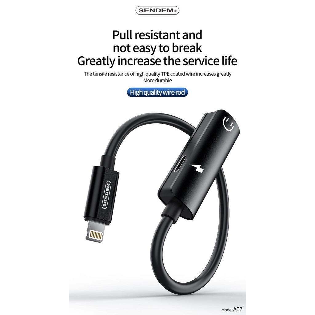 Jack Chia Tai Nghe và Cổng Sạc Lightning Cho iPhone iPad sendem A07(cáp sạc iphone có cổng tai nghe)