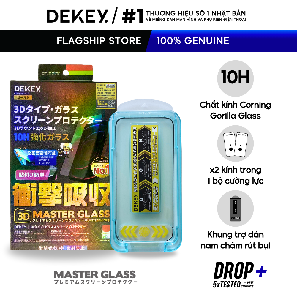 Kính Cường Lực Điện Thoại Cao Cấp 10H DEKEY 3D Master Glass Quintessence  Kèm Khung Hỗ Trợ Dán Cho iPhone X-11-12-13-14-15 Series,1 Khung+2 Kính