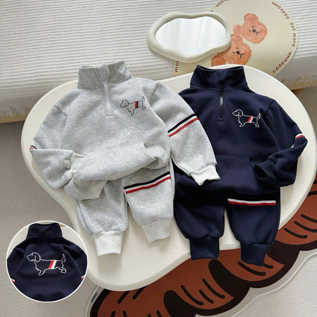 Becool Dog Printed Cotton Fleece Set for Children, Autumn-Winter Set for Children from 10-27Kg-Binbon Kids