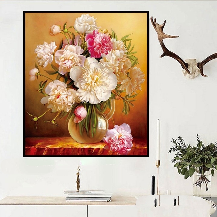 Tranh đính đá bình hoa đẹp 50x60cm - vs075