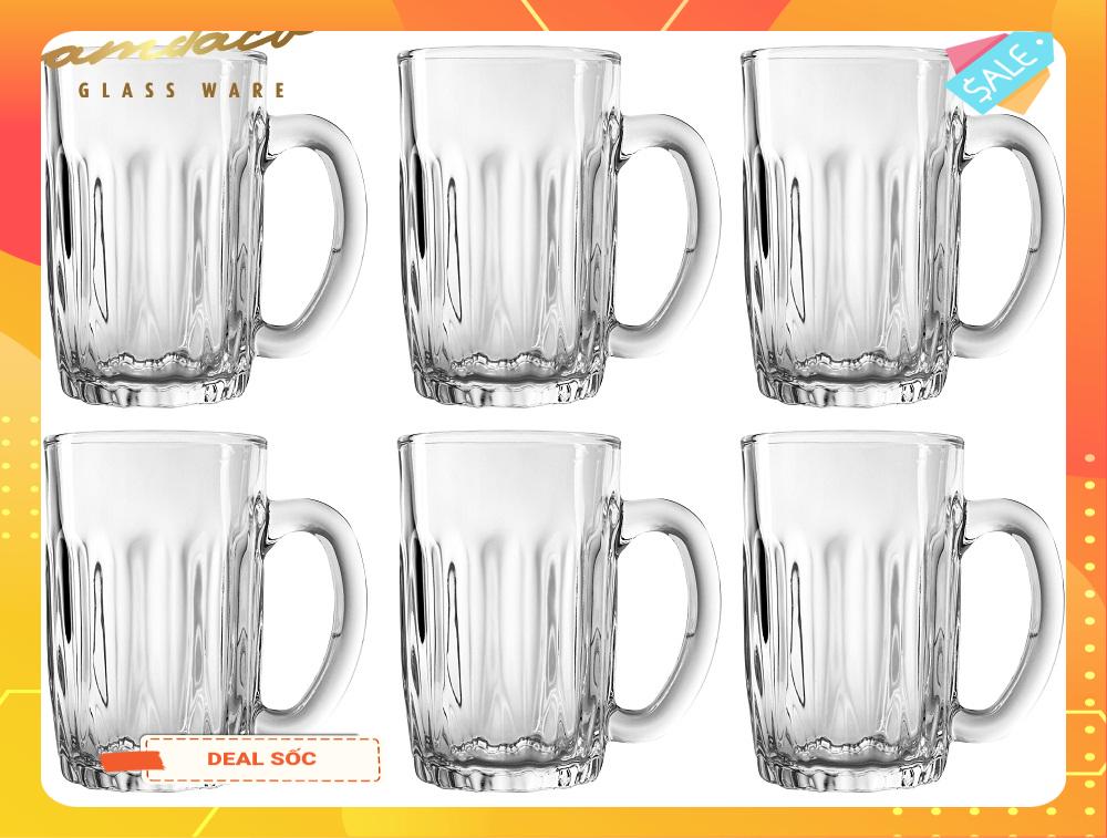 Bộ 6 Ly Cốc Thủy Tinh 130 Có Quai 320ml Cẩm Đạt PCD10003