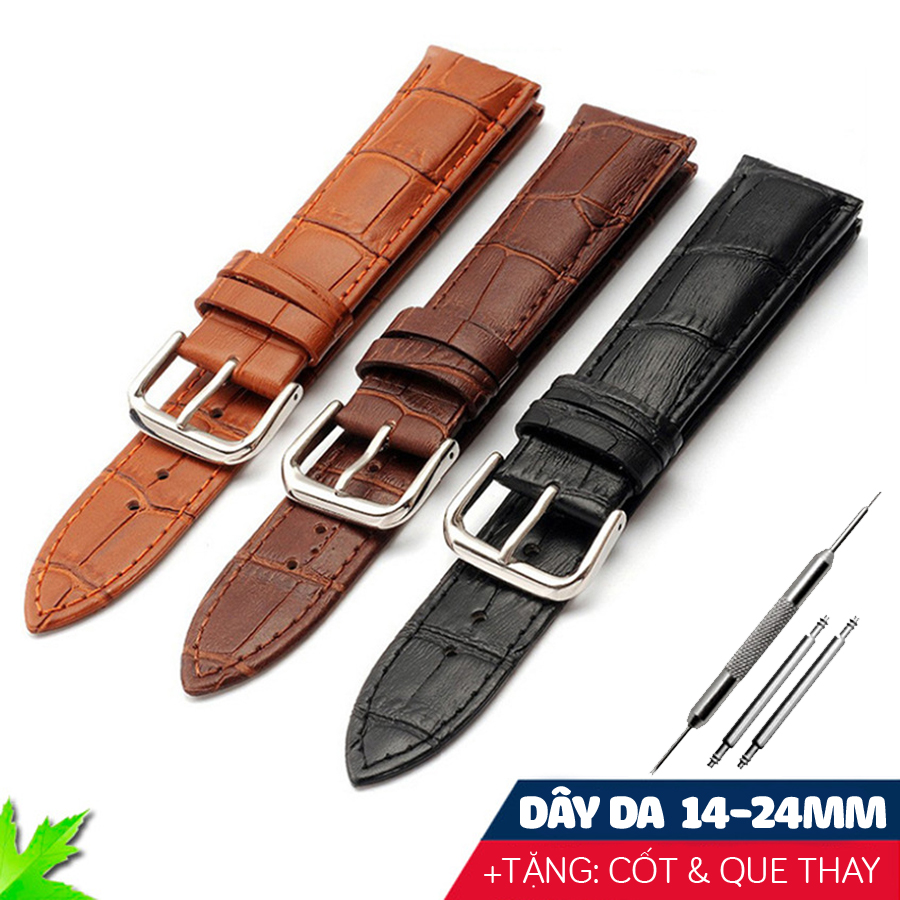 Dây da đồng hồ nam nữ, da bê đủ size 12-24mm