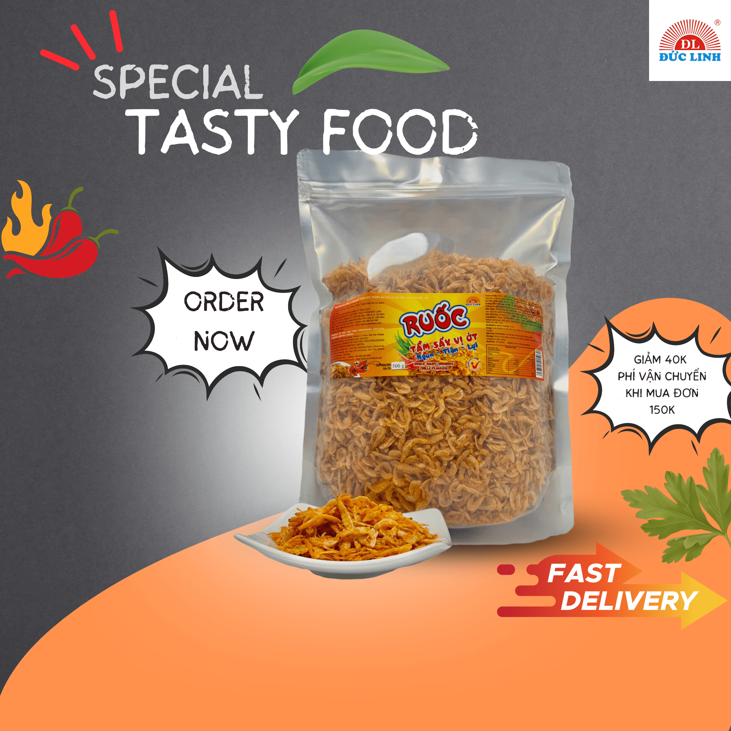 Ruốc sấy tẩm vị ớt túi zip 500g