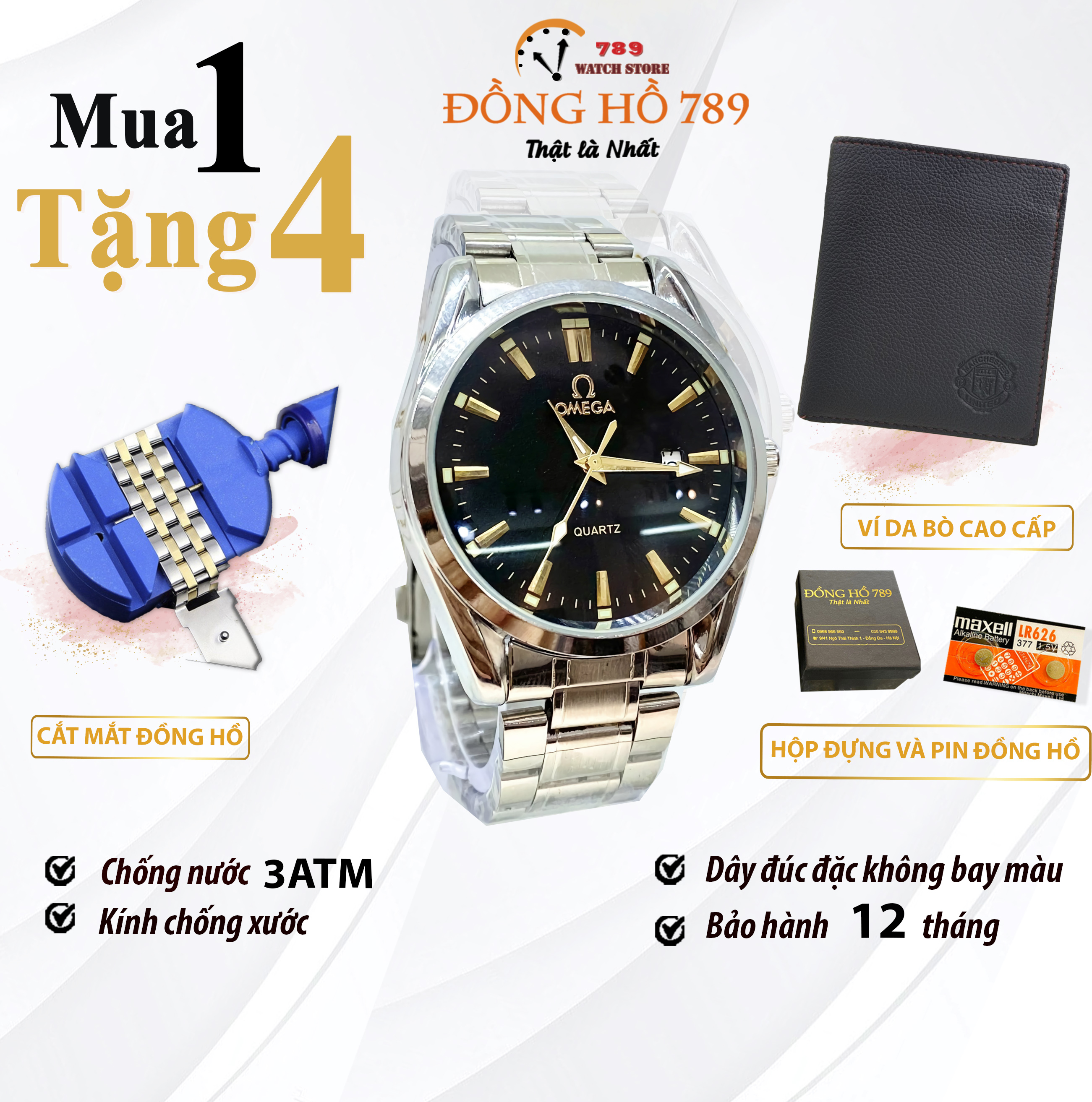 [KHUYẾN MẠI KHỦNG] TẶNG 1 Vòng Đá Phong Thủy + 2 pin AG4 trị giá 100.000đ Khi Mua Đồng Hồ Nam 0MEGA OM065 Chống Xước, Chống Nước