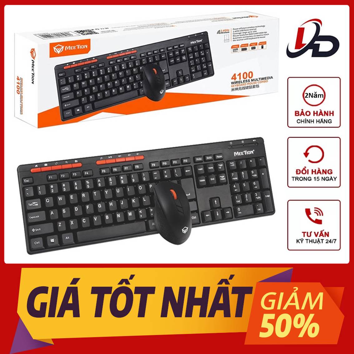 Bộ bàn phím và chuột không dây cao cấp meetion 4100 - kết nối không dây 2.4 ghz - bảo hành chính hãng
