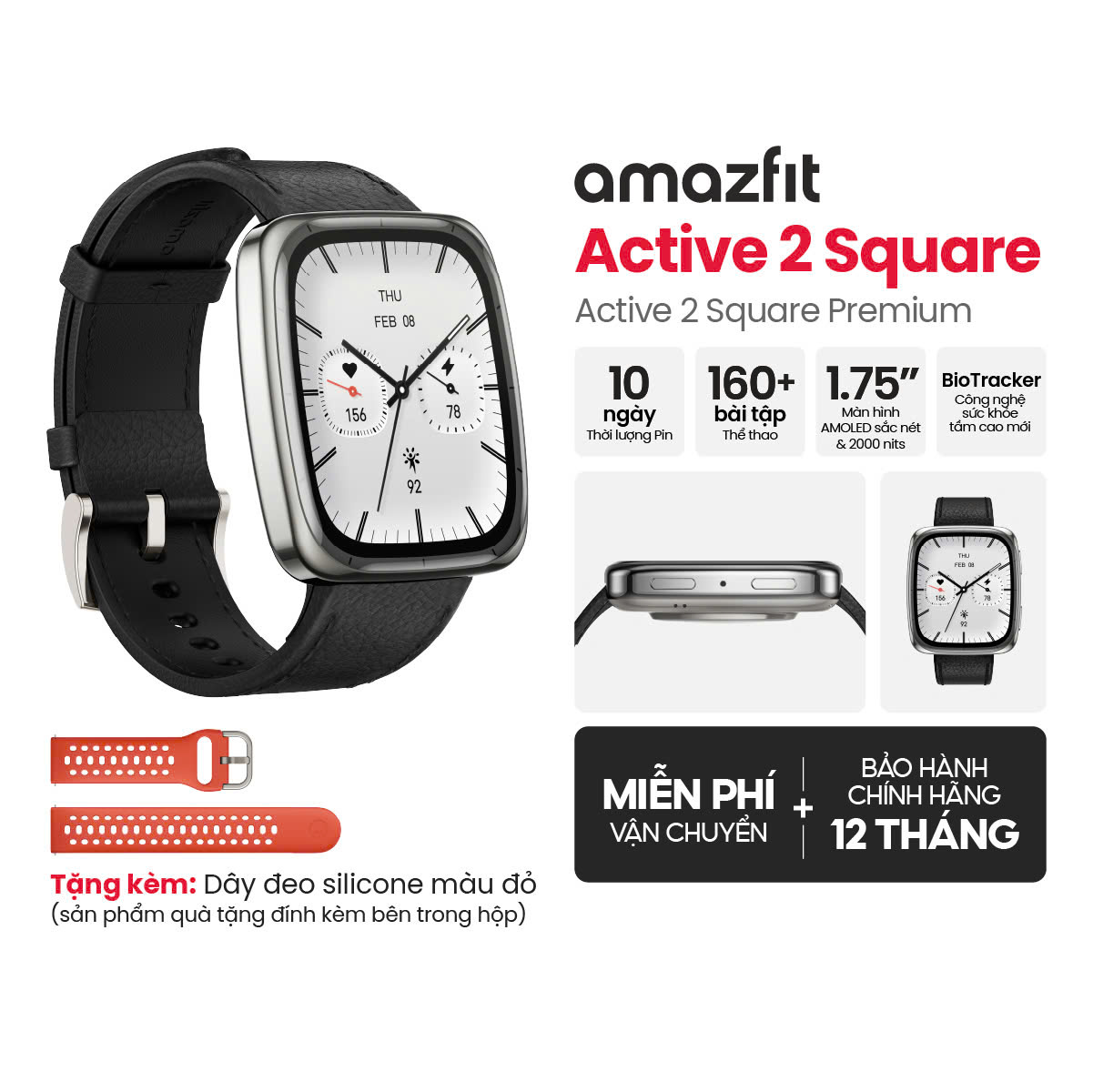  Đồng hồ thông minh Amazfit Active 2 Square | Premium Version | Kính Sapphire - Hàng chính hãng - Bảo hành 12 tháng 