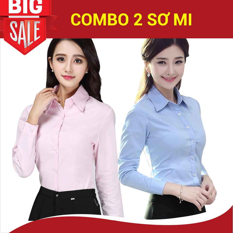 Combo 2 sơ mi (NỮ HỒNG PHẤN + NỮ XANH NHẠT) trẻ trung