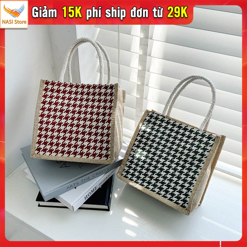 Túi xách nữ dễ thương T1026 NASI Store túi cói cầm tay mẫu mới đẹp cute túi tote mini vải cối có dây kéo thời trang cho nữ công sở, học sinh