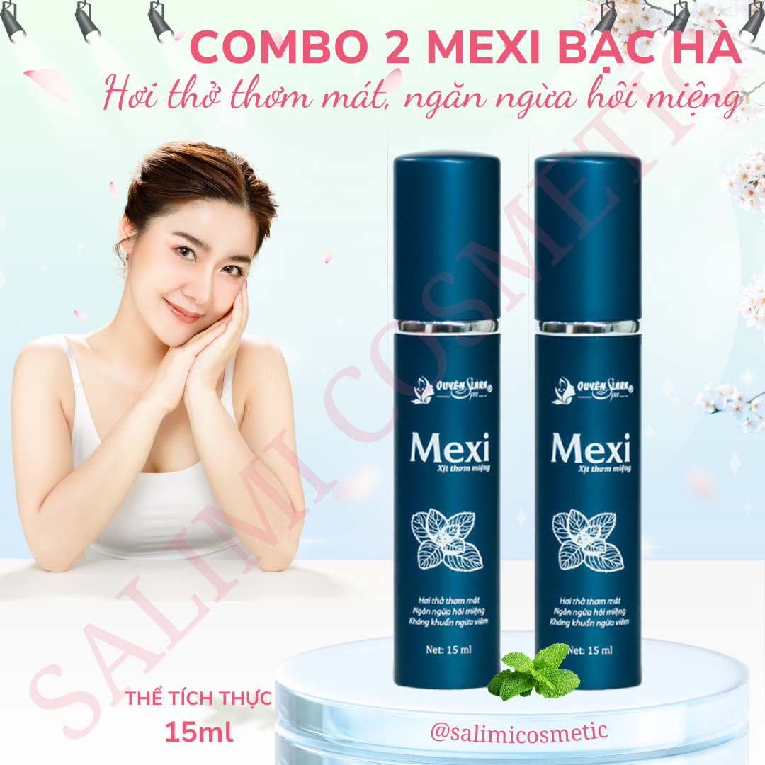 COMBO 2 Lọ Xịt Thơm Miệng MEXI Vị Bạc Hà 15ml Quyên Lara, Giúp Hơi Thở Thơm Mát, Hết Hôi Miệng, Giảm Tình Trạng Viêm Lợi & Viêm Chân Răng