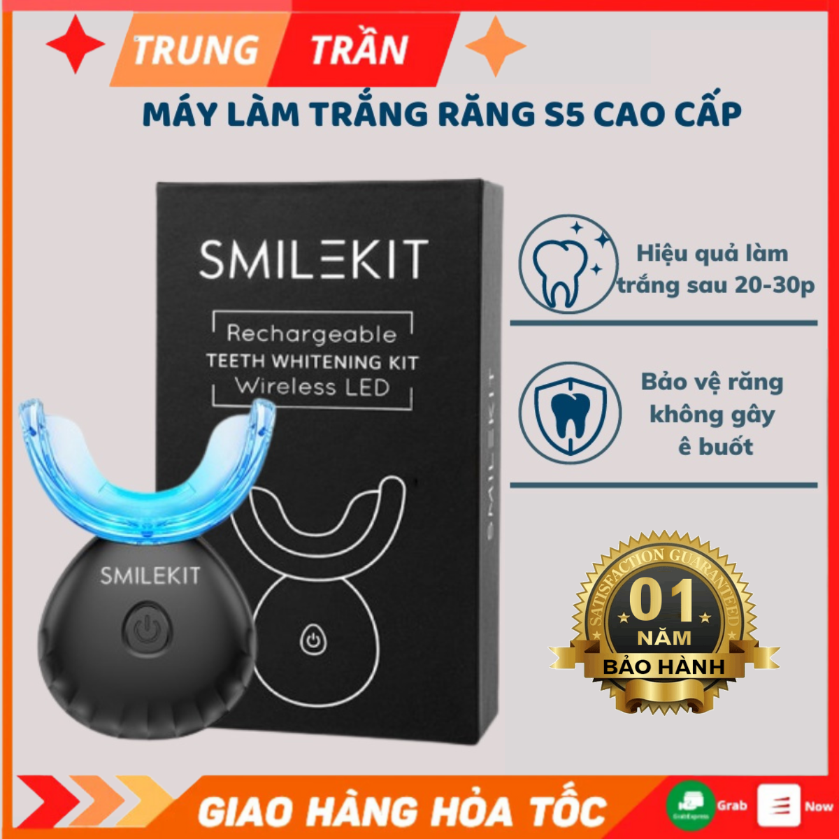  Máy làm trắng răng SMILEKIT S5 Máy Tẩy Trắng Răng Không Ê Buốt Giúp Răng Trắng Sáng Chắc Khỏe Từ Sâu Bên Trong Tặng Kèm 4 Ống - Bút Gel Làm Trắng Răng Chỉ Sau 3 Lần Sử Dụng Hiệu Quả Rõ Ràng 