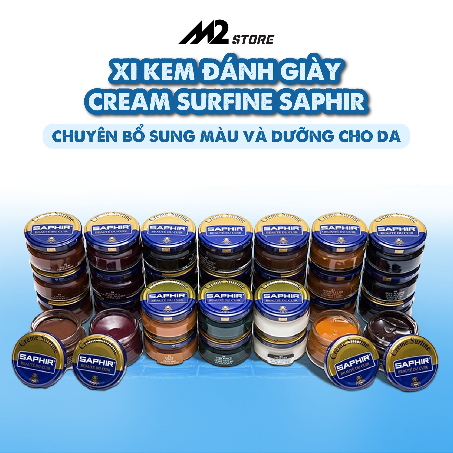 Xi kem đánh giày chuyên bổ sung màu và dưỡng cho da Cream Surfine Saphir 50ml (XDG07)