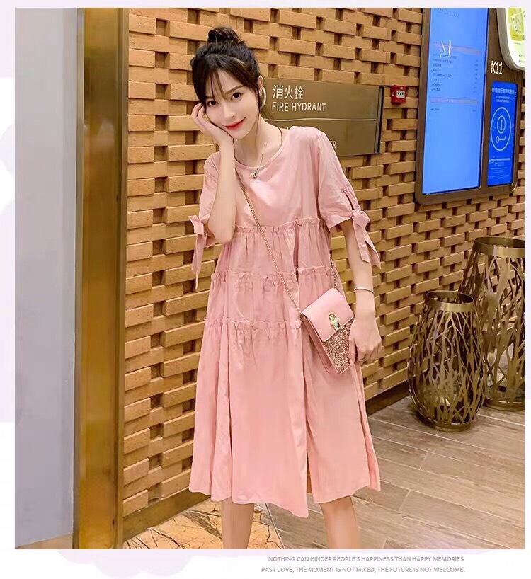 Đầm babydoll dúng tầng thắt nơ tay