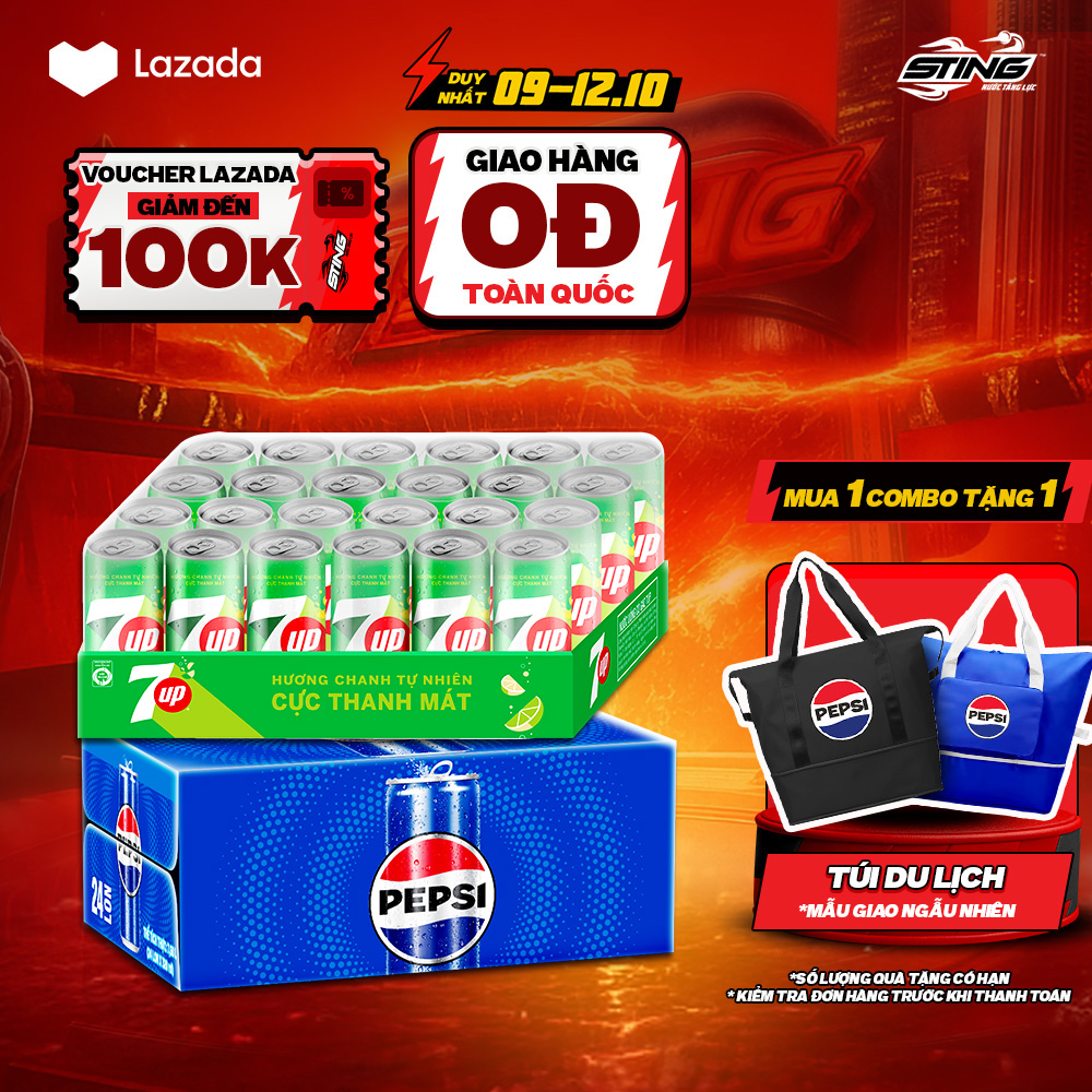 [SALE 10.10-VC ĐẾN 12%] Combo Bung Xõa Cực Đã - 1 Thùng Pepsi lon và 1 Thùng 7Up (320ml/lon hoặc 350ml/lon)