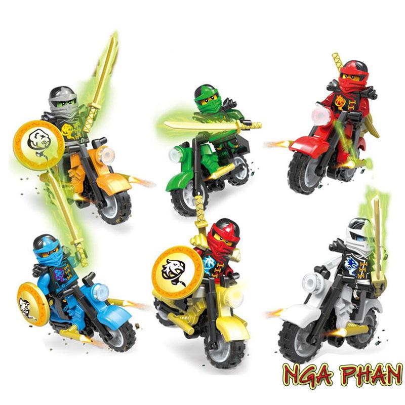 Bộ 6 Ninja Cưỡi Xe Máy Ninjago Lego Đồ Chơi Xếp Hình Lắp Ráp