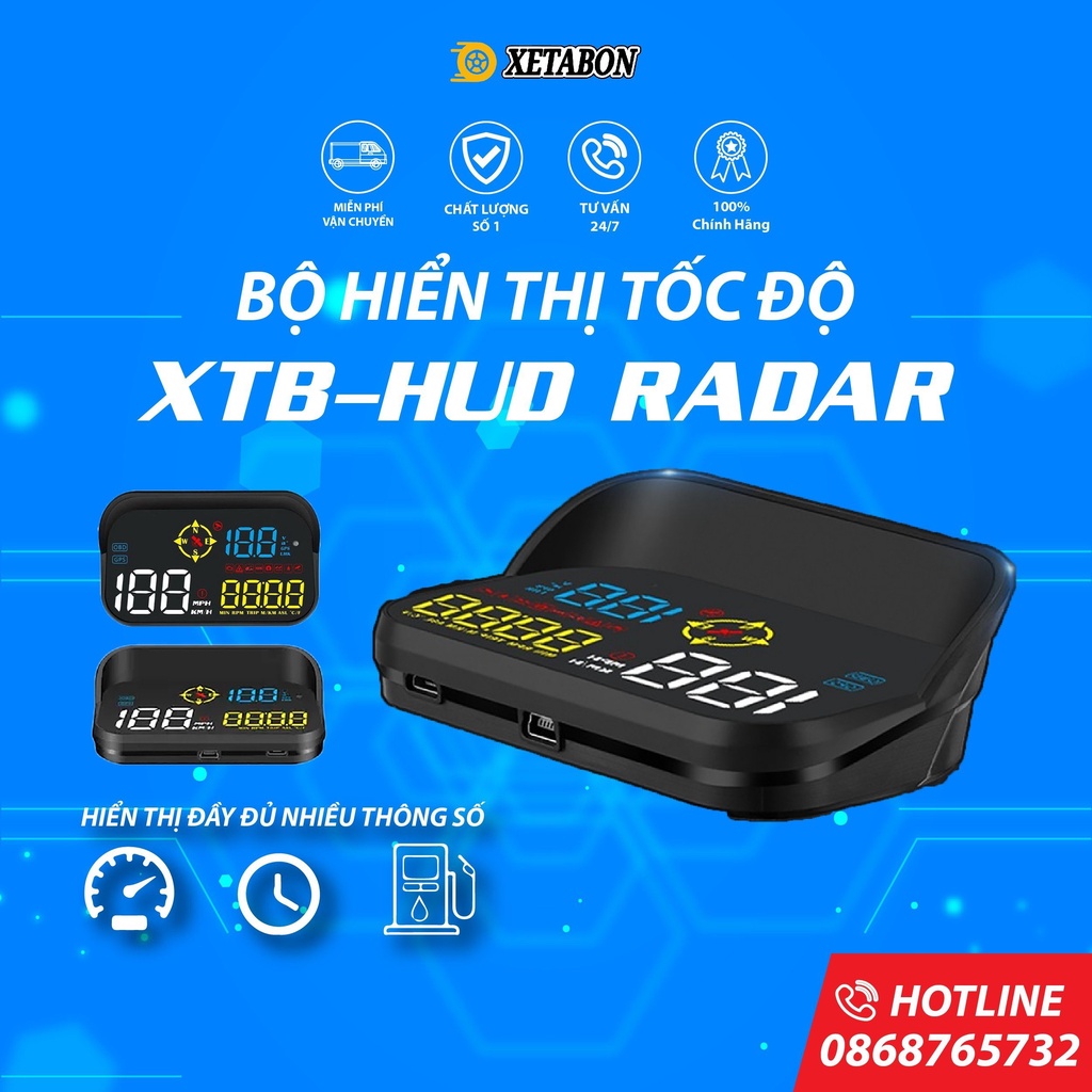 Bộ HUD hiển thị tốc độ ô tô RADA XTB Hiển Thị Tốc Độ Thông Tin Lên Kính Lái cảnh báo giọng nói Bảo Hành 1 năm