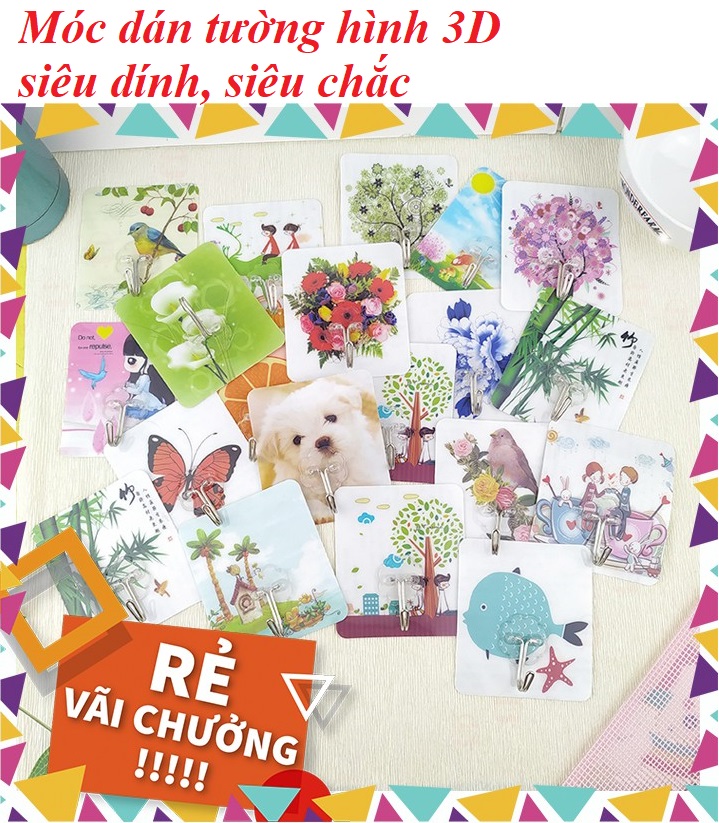 Combo 10 móc dán tường hình 3d siêu dính, siêu chắc