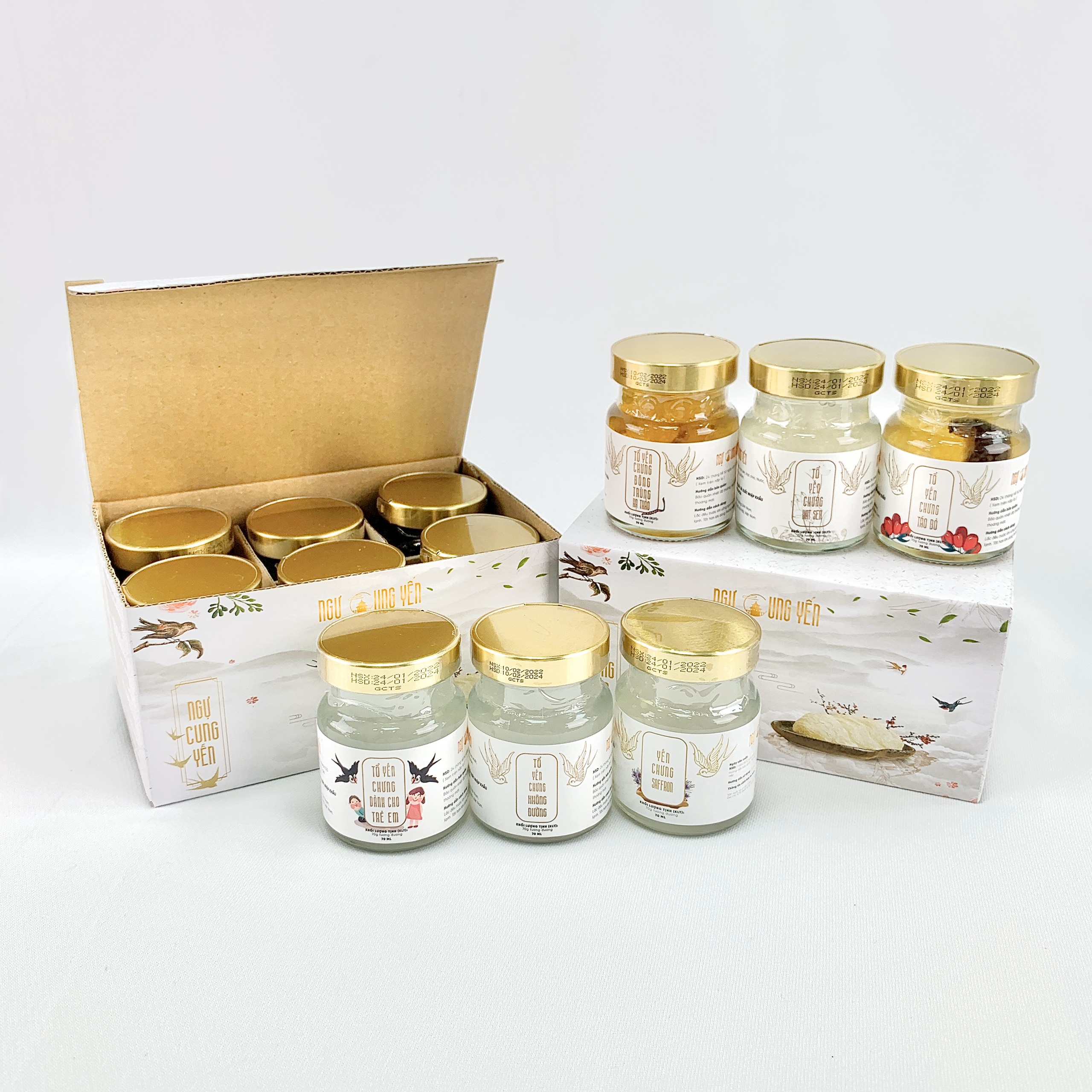 Set 6 hũ yế́n sào chưng sẵn tinh chế cao cấp ngự cung yến cung cấp dinh dưỡng phục hồi sức khỏe mix 6 vị
