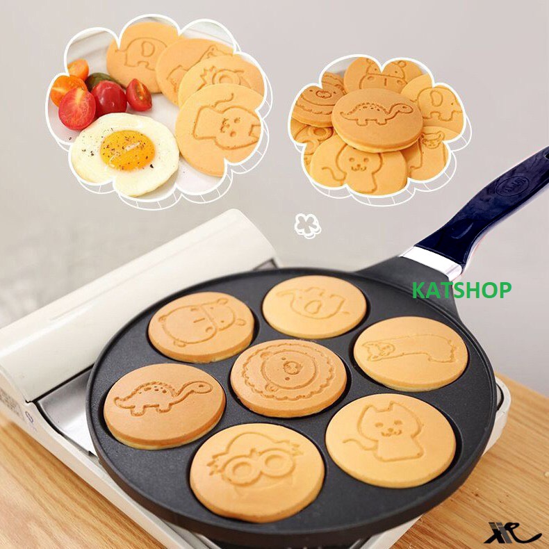 Chảo Làm Bánh Rán - Pancake - Chiên Trứng Hình Thú 7 Lỗ