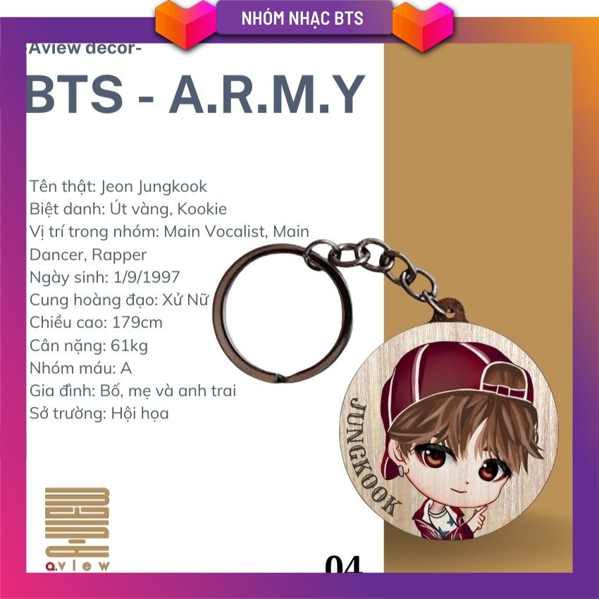 Móc chìa khóa hình Thần tượng nhóm nhạc BTS chất liệu gỗ siêu bền hàng thủ công handmade độc đáo
