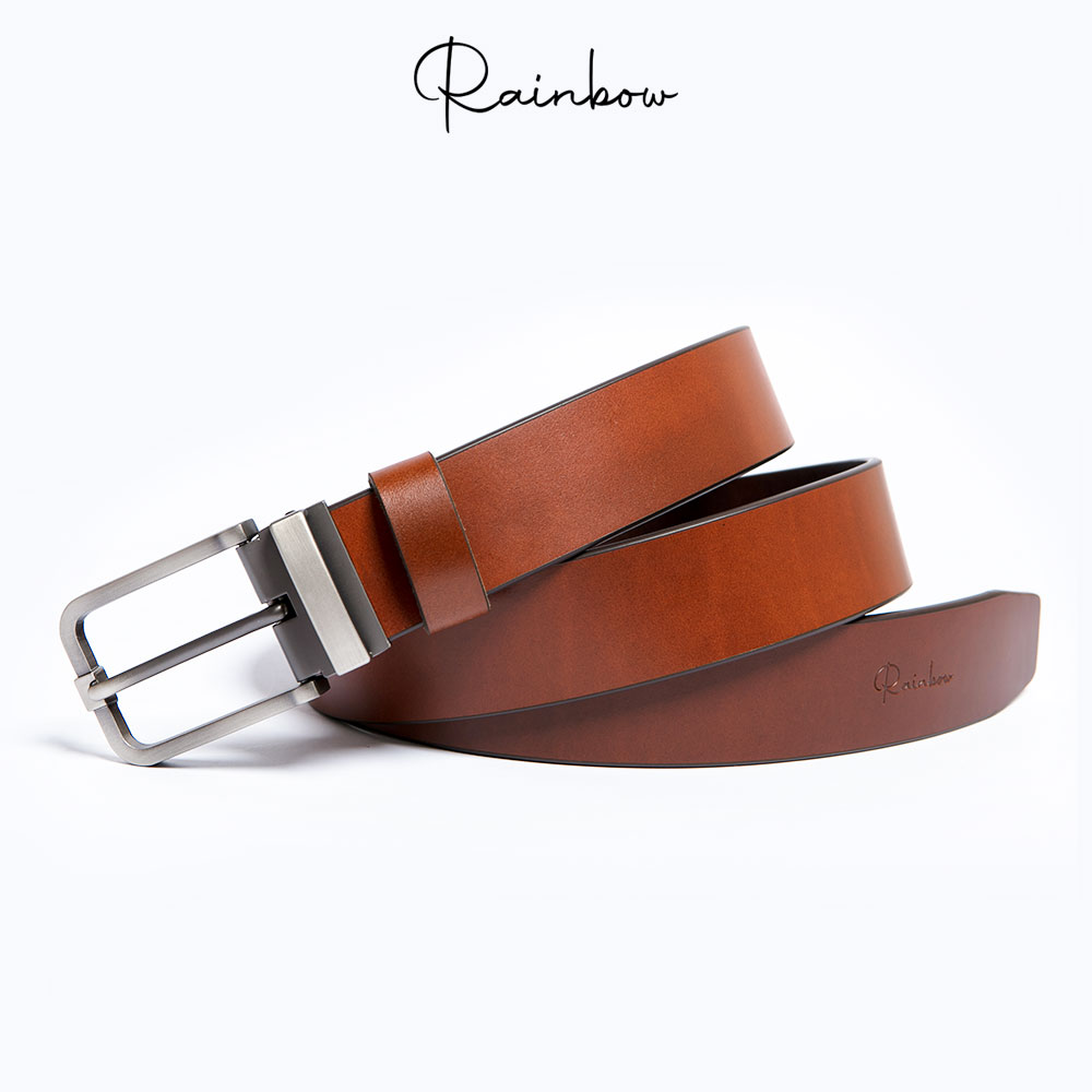 Thắt lưng nam da bò cao cấp khóa kim ba Rainbow BELT-001-COG màu nâu bò