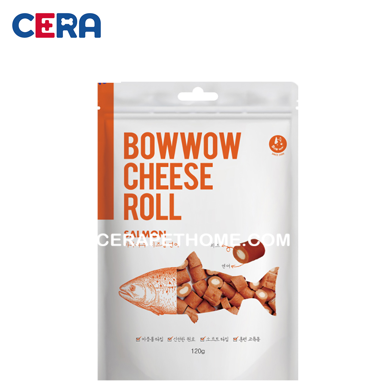 Snack Cho Chó - Phô Mai Cuộn Cá Hồi - Bowwow Cheese Roll Salmon 120gr