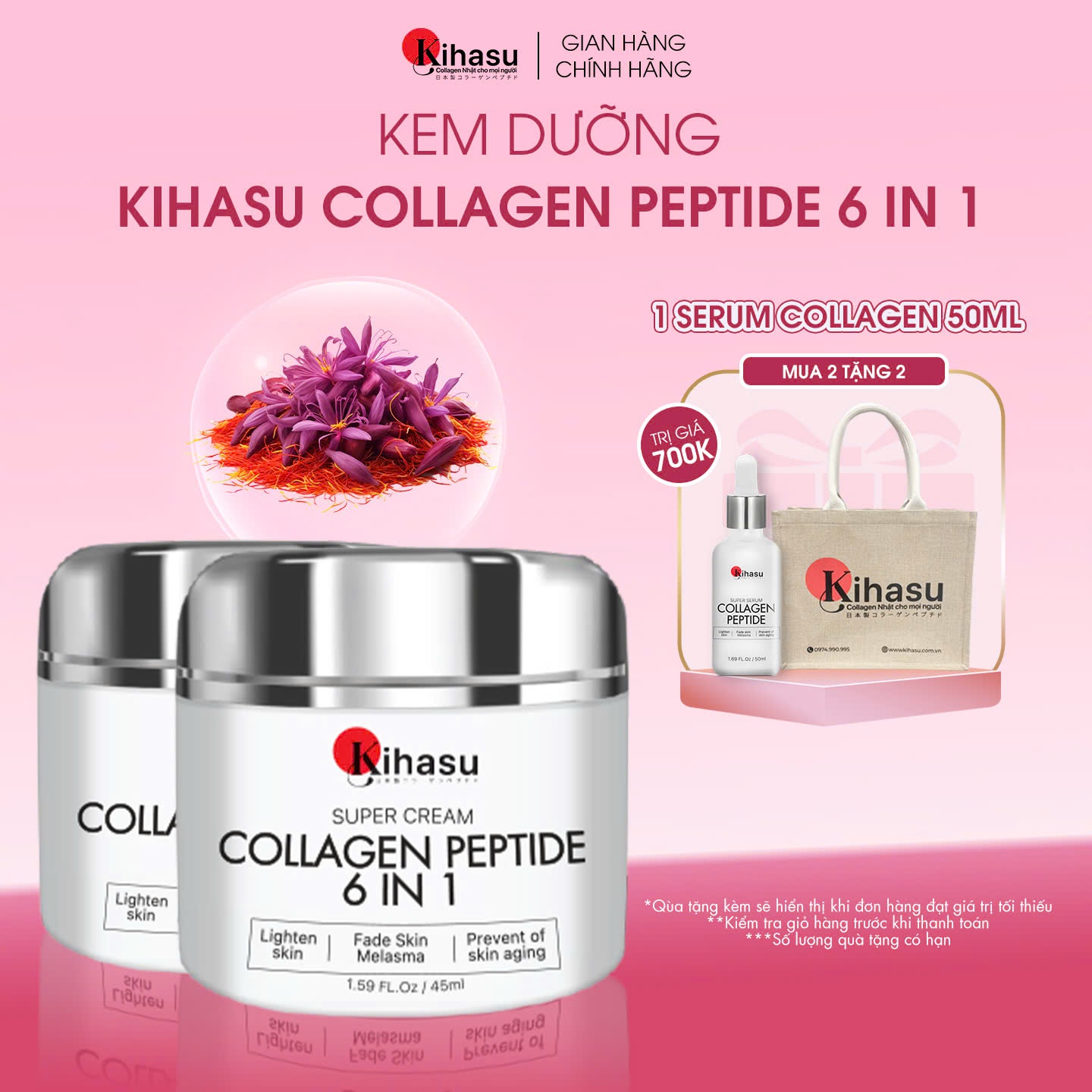 Bộ 2 Kem Dưỡng Collagen Kihasu 6in1 Dưỡng Da Trắng Sáng Đều Màu, Cung Cấp Độ Ẩm, Giúp Da Săn Chắc, Đàn Hồi, Trẻ Trung