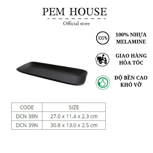 Dĩa nhựa dài đen nhám chữ nhật- dcn38n