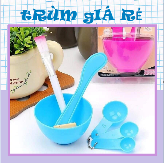 Bộ Bát Trộn Đắp Mặt Nạ - Bộ 4 Dụng Cụ Trộn Mặt Nạ Đắp Mặt, Trộn Mask - Gồm Bát, Thìa Đong, Que Trộn, Cọ Quét