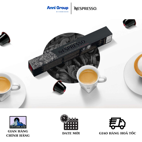 HCM - Nespresso Coffee Capsule ISPIRAZIONE RISTRETTO ITALIANO DECAFFEINATO New Date 2023 Powerful and Contrasting (10 pills/ box), Intensity 10- Viên nén cà phê ISPIRAZIONE RISTRETTO ITALIANO DECAFFEIN Mạnh mẽ & Tương phản Độ Đậm 10 Hộp 10 viên