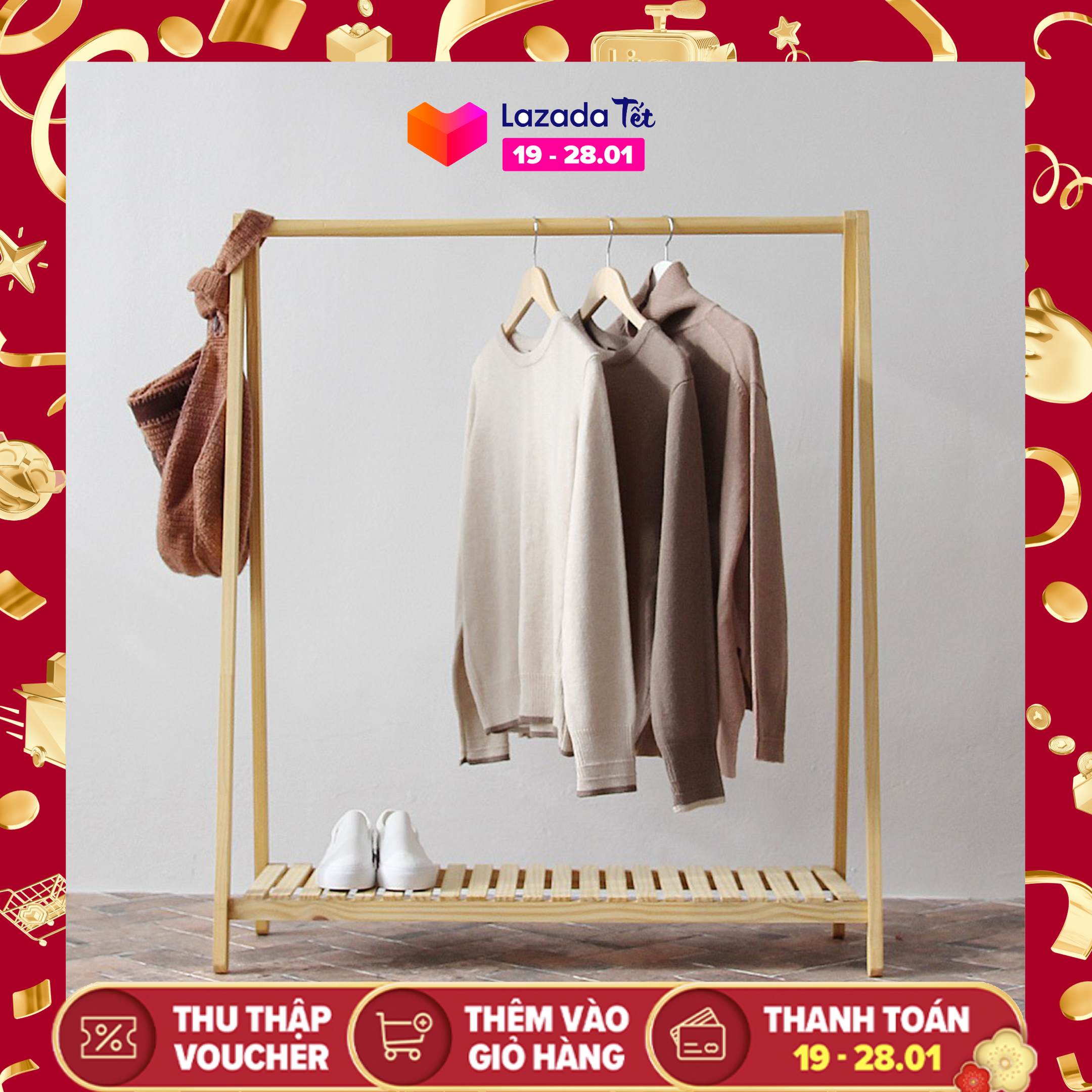 Giá Treo Quần Áo Chữ A 1 Tầng GỖ THÔNG, Kệ Treo Quần Áo 1 Tầng Chống Mọt, Chống Ẩm Mốc, Kích thước 140x74x34cm - Gia dụng giá rẻ.