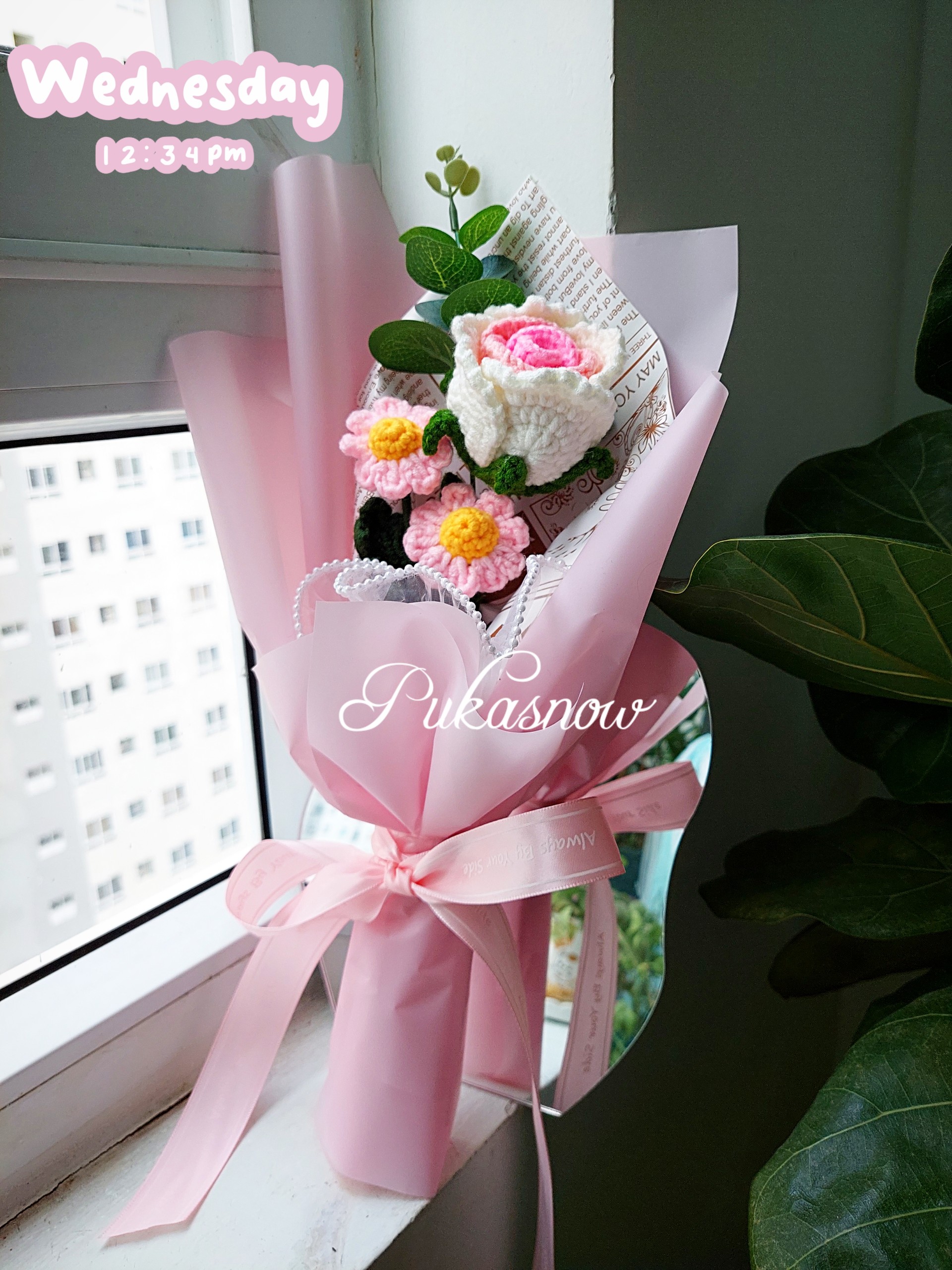Hoa Hồng len handmade decor phòng tặng bạn bè người yêu