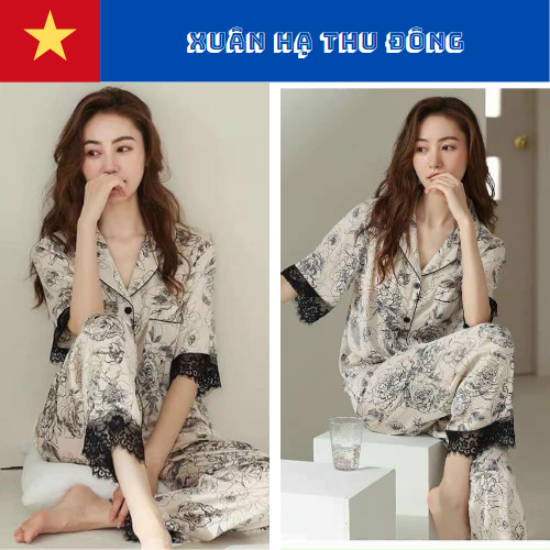 Bộ pyjama lụa xước ánh kim cao cấp hàng thiết kế mới.