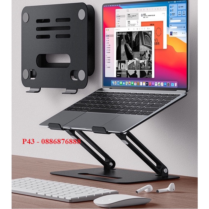 P43 - Giá đỡ tản nhiệt laptop macbook từ hợp bằng kim nhôm cao cấp, điều chỉnh độ cao máy 11 inch - 17 inch.