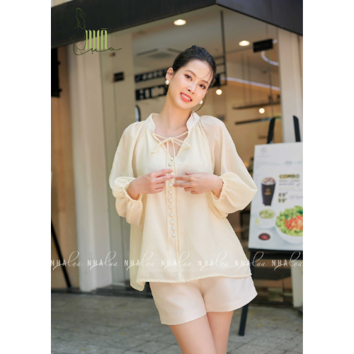 Set đồ thiết kế Trúc Anh, Set áo kiểu chất tơ xước kèm quần short tafta fine cao cấp đứng dáng - Nhà Lụa