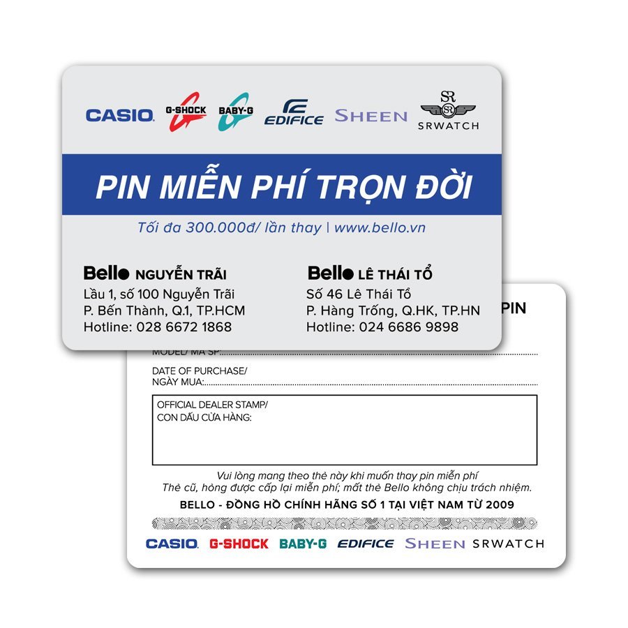 Thẻ pin casio bello miễn phí trọn đời