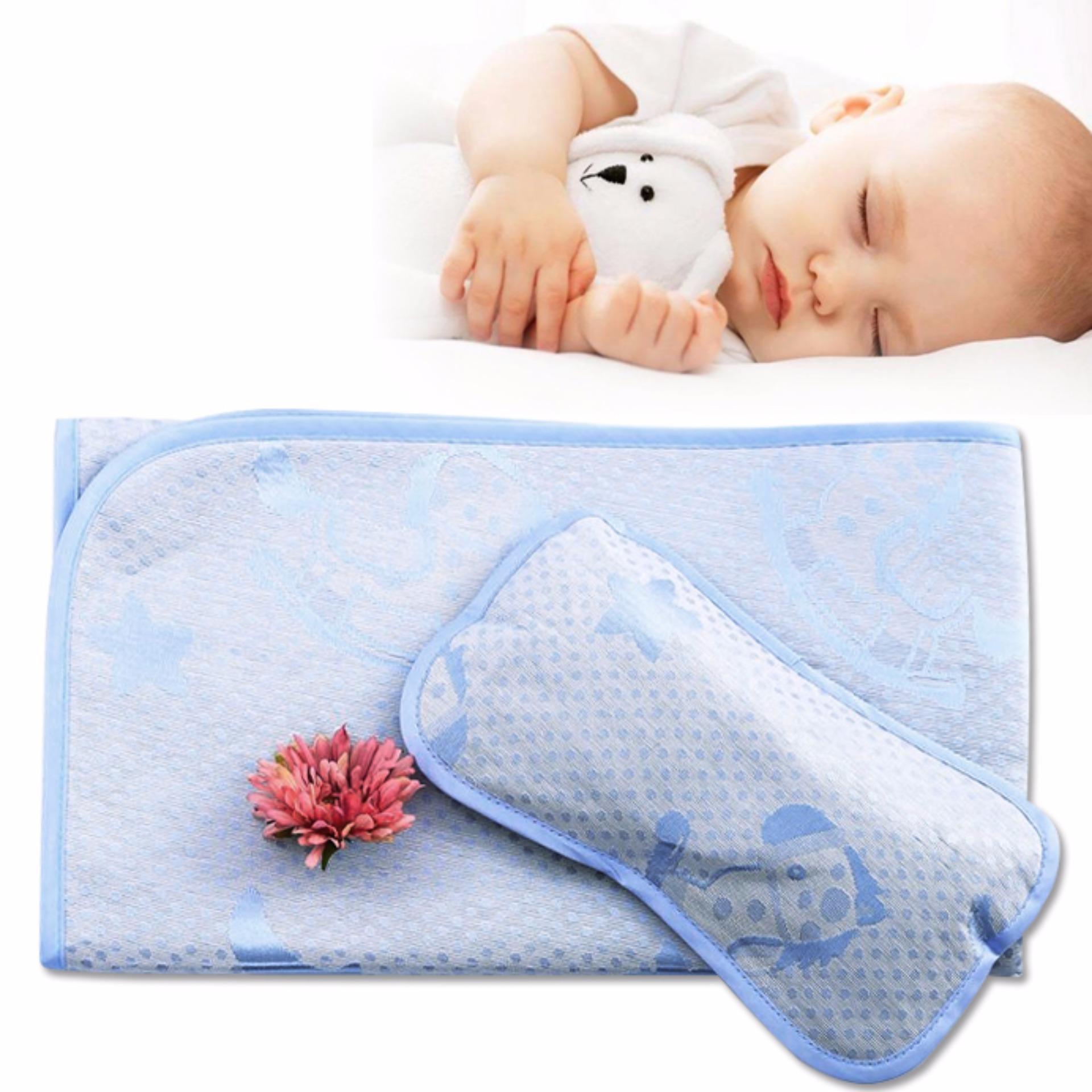 Chiếu lụa điều hòa kèm gối ngủ cao cấp cho bé
