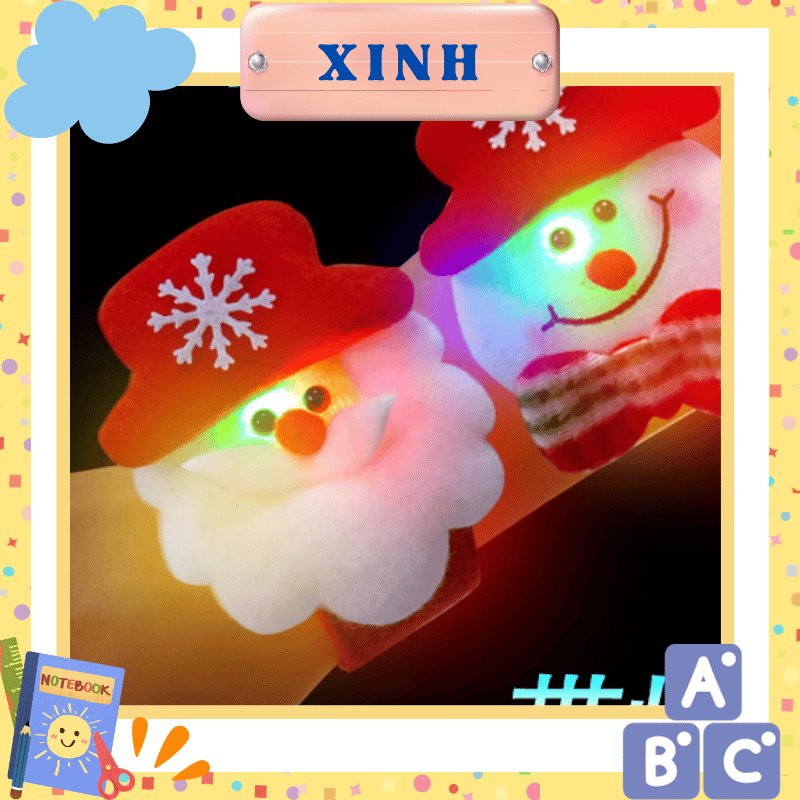 Vòng đeo tay, vòng cuộn giáng sinh, vòng nhung màu đỏ chủ đề noel có đèn cute an toàn cho bé