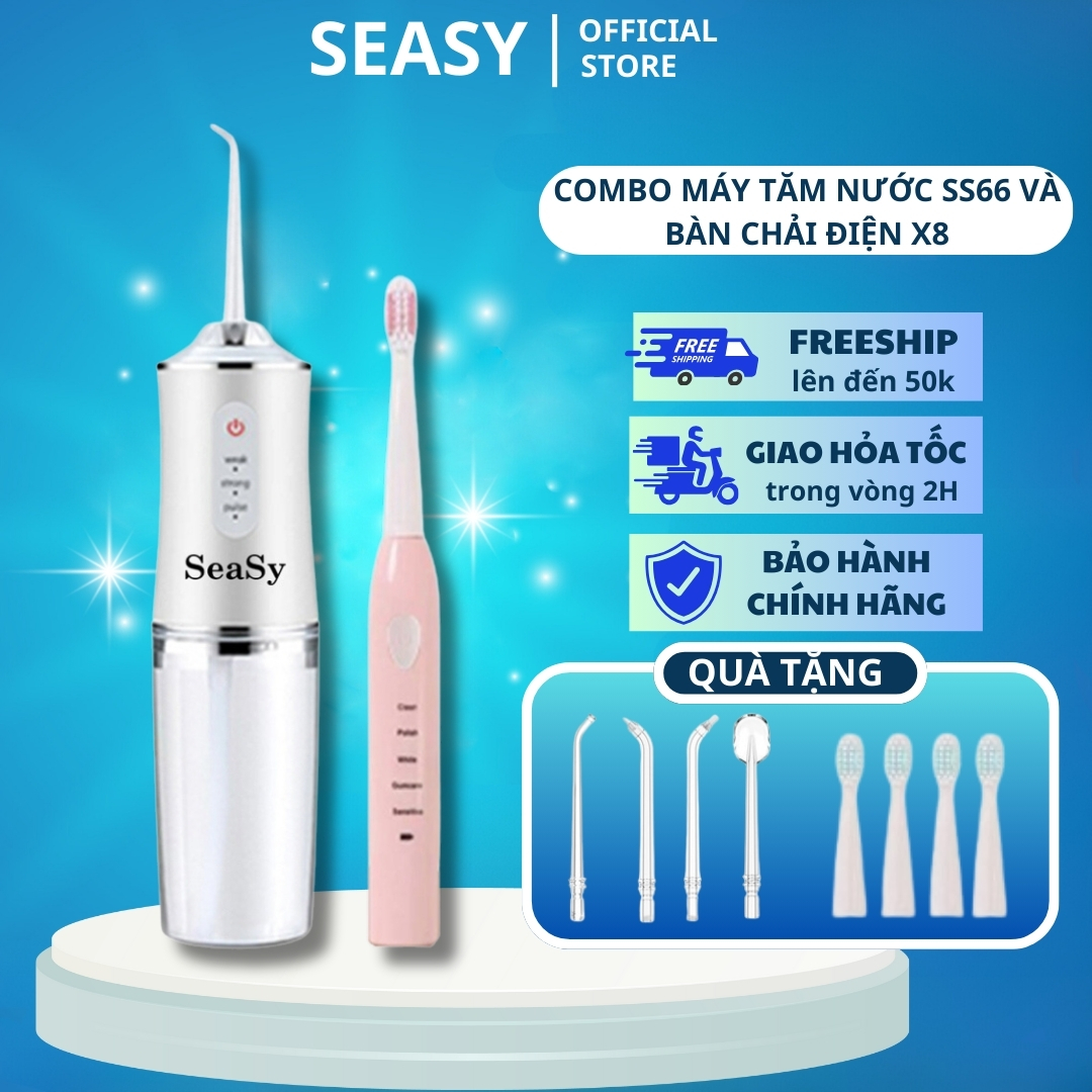 Máy tăm nước du lịch SeaSy SS66 vệ sinh răng miệng 3 chế độ làm sạch sâu, bảo vệ nướu dành cho người niềng răng