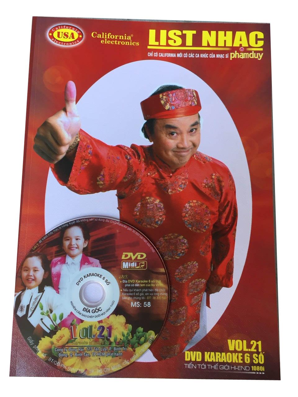 [HCM]Đĩa Karaoke California 6 số mới nhất Vol 21 ( MS 58 ) + Sách List nhạc